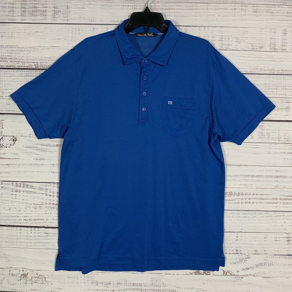 Travis Mathew Polo Shirt Mens Large Short Sleeve Blue Performance Golf Casual